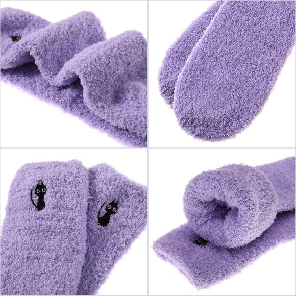 ⚡Women 5 Pairs Cat Soft Fuzzy Cozy Sleeping Microfiber Winter Warm Slipper Socks - Picture 4 of 5